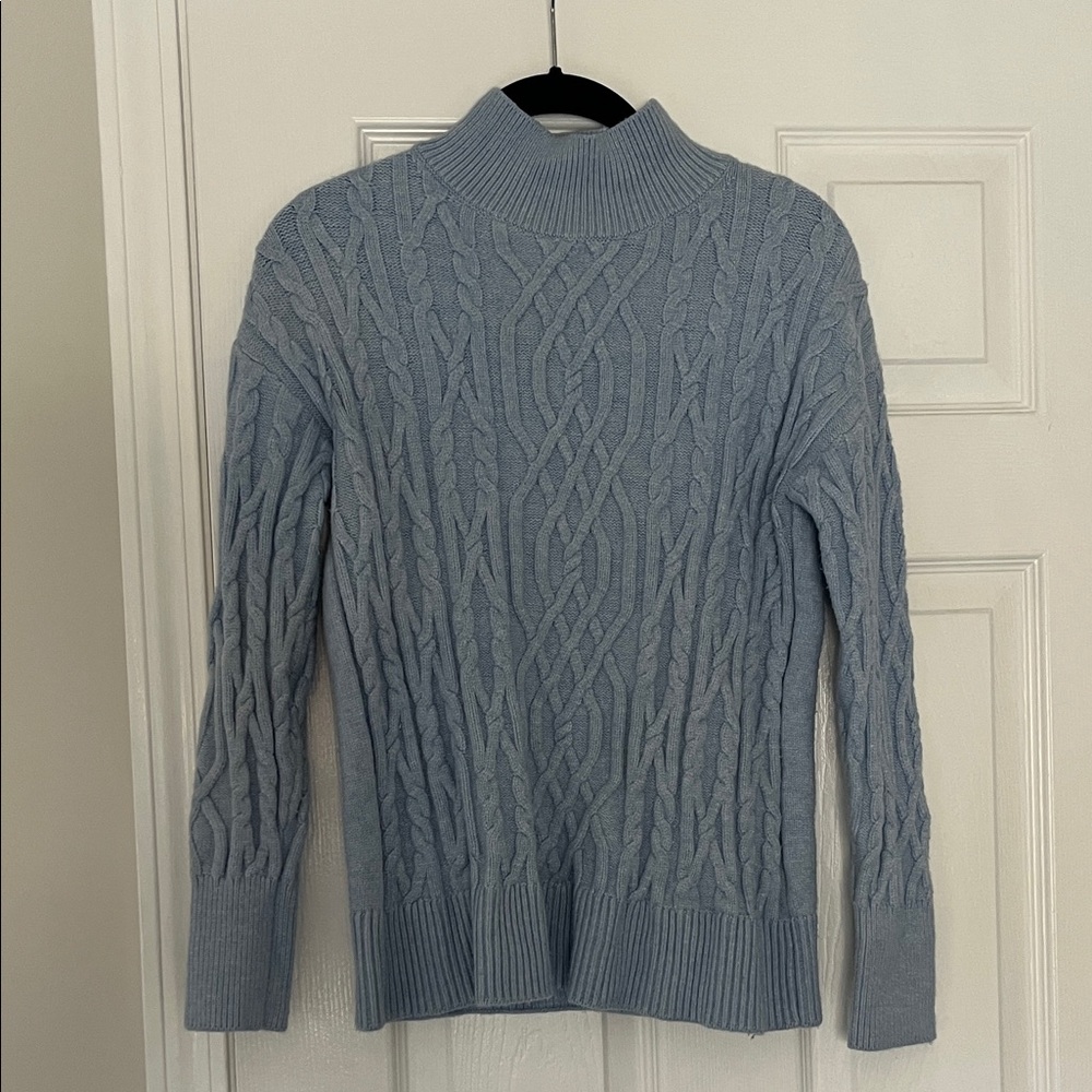 Tahari Pale Blue Ribbed Mock Neck Sweater